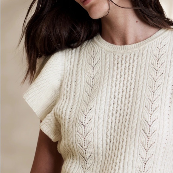 Banana Republic Sweater Flutter Sleeve June Wool Sz Medium Black NWT - Picture 5 of 5